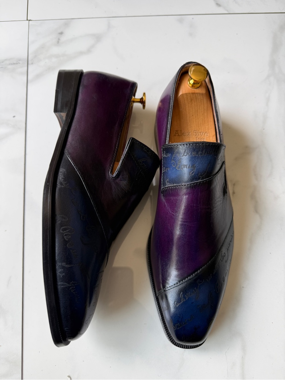 Men's Two-Tone Blue & Purple Leather Slip-On Loafers - Picture 2 of 7
